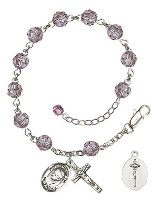 Adjustable Sterling Silver 6mm Austrian Crystal Pope Emeritace Benedict XVI Rosary Bracelet in Light Amethyst