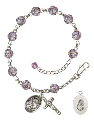 Adjustable Sterling Silver 6mm Austrian Crystal Our Lady of Mount Carmel Rosary Bracelet in Light Amethyst