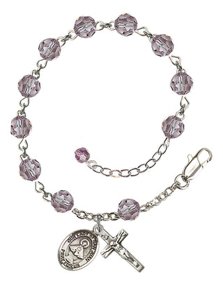 Sterling Silver 6mm Austrian Crystal Our Lady of San Juan Rosary Bracelet in Light Amethyst Engraved Catholic Saint Jewelry