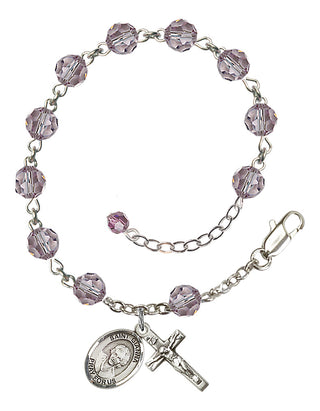 Sterling Silver 6mm Austrian Crystal Saint Gianna Beretta Molla Rosary Bracelet in Light Amethyst Engraved Catholic Saint Jewelry