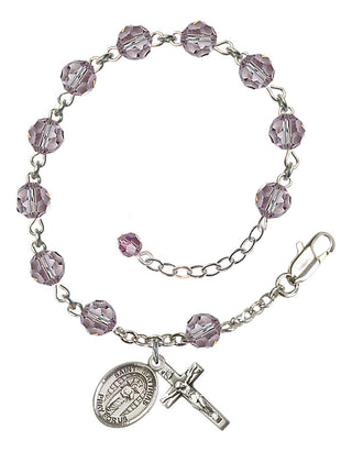 Sterling Silver 6mm Austrian Crystal Saint Matthias the Apostle Rosary Bracelet in Light Amethyst Engraved Catholic Saint Jewelry