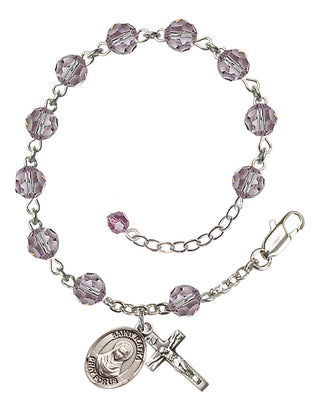 Sterling Silver 6mm Austrian Crystal Saint Rafka Rosary Bracelet in Light Amethyst Engraved Catholic Saint Jewelry