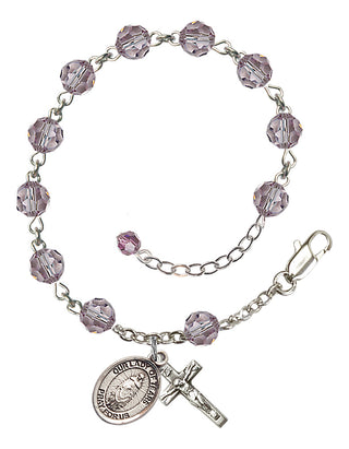 Sterling Silver 6mm Austrian Crystal Our Lady of Tears Rosary Bracelet in Light Amethyst Engraved Catholic Saint Jewelry
