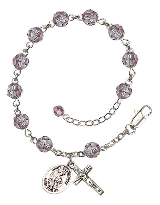 Sterling Silver 6mm Austrian Crystal Saint Eustachius Rosary Bracelet in Light Amethyst Engraved Catholic Saint Jewelry
