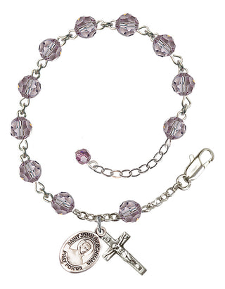 Sterling Silver 6mm Austrian Crystal Saint John Berchmans Rosary Bracelet in Light Amethyst Engraved Catholic Saint Jewelry
