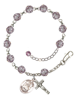 Sterling Silver 6mm Austrian Crystal Saint Daria Rosary Bracelet in Light Amethyst Engraved Catholic Saint Jewelry