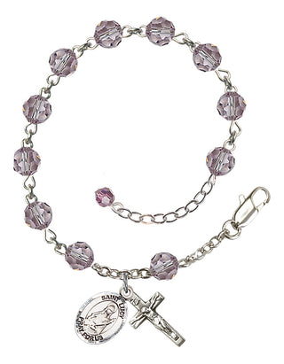 Sterling Silver 6mm Austrian Crystal Saint Lucy Rosary Bracelet in Light Amethyst Engraved Catholic Saint Jewelry