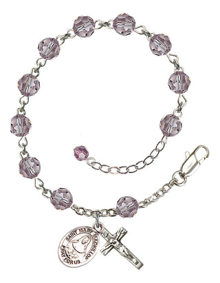 Sterling Silver 6mm Austrian Crystal Saint Mary Mackillop Rosary Bracelet in Light Amethyst Engraved Catholic Saint Jewelry