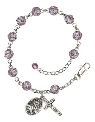 Sterling Silver 6mm Austrian Crystal Our Lady of Precious Blood Rosary Bracelet in Light Amethyst Engraved Catholic Saint Jewelry