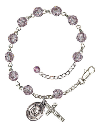 Sterling Silver 6mm Austrian Crystal Saint John XXIII Rosary Bracelet in Light Amethyst Engraved Catholic Saint Jewelry