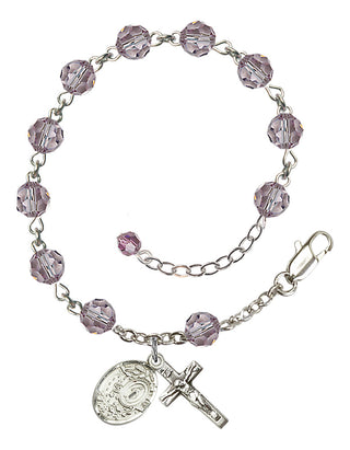 Adjustable Sterling Silver 6mm Austrian Crystal Miraculous Rosary Bracelet in Light Amethyst