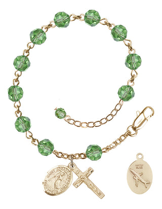 Adjustable 14 Karat Gold-Filled 6mm Austrian Crystal Saint Joseph of Cupertino Rosary Bracelet in Peridot