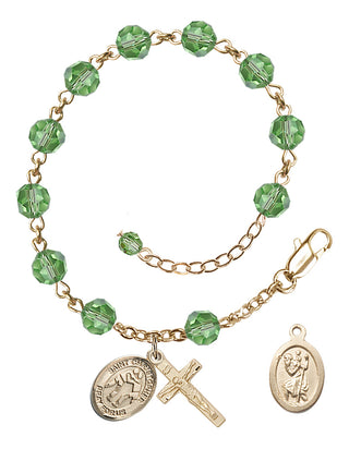 Adjustable 14 Karat Gold-Filled 6mm Austrian Crystal Saint Christopher/Wrestling Rosary Bracelet in Peridot