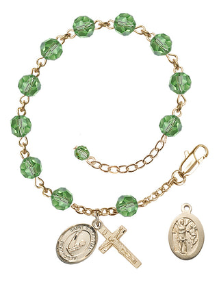 Adjustable 14 Karat Gold-Filled 6mm Austrian Crystal Saint Sebastian/Gymnastics Rosary Bracelet in Peridot