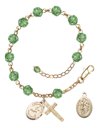 Adjustable 14 Karat Gold-Filled 6mm Austrian Crystal Saint Sebastian/Track & Field Rosary Bracelet in Peridot