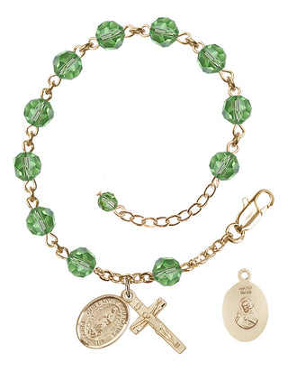14kt Gold-Filled 6mm Austrian Crystal Our Lady of Guadalupe Rosary Bracelet in Peridot Engraved Catholic Saint Jewelry