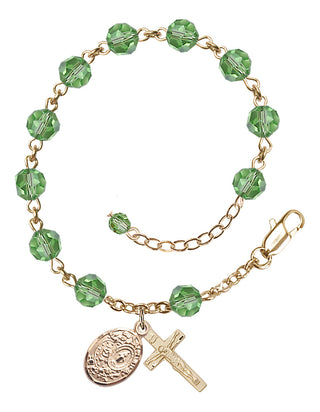 Adjustable 14 Karat Gold-Filled 6mm Austrian Crystal Miraculous Rosary Bracelet in Peridot
