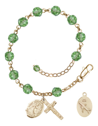 Adjustable 14 Karat Gold 6mm Austrian Crystal Saint Joseph of Cupertino Rosary Bracelet in Peridot