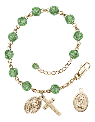 Adjustable 14 Karat Gold 6mm Austrian Crystal Saint Christopher/Surfing Rosary Bracelet in Peridot