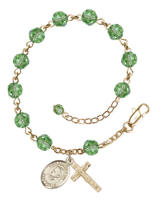 Adjustable 14 Karat Gold 6mm Austrian Crystal Pope Emeritace Benedict XVI Rosary Bracelet in Peridot