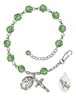 Adjustable Sterling Silver 6mm Austrian Crystal Saint Joseph of Cupertino Rosary Bracelet in Peridot