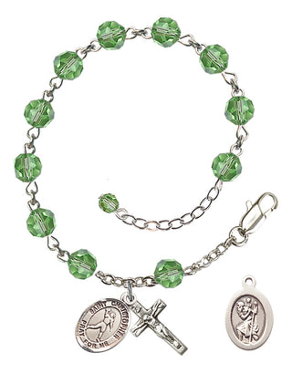 Adjustable Sterling Silver 6mm Austrian Crystal Saint Christopher/Football Rosary Bracelet in Peridot