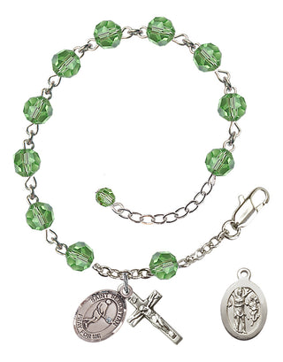 Adjustable Sterling Silver 6mm Austrian Crystal Saint Sebastian/Tennis Rosary Bracelet in Peridot
