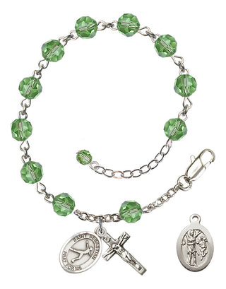 Adjustable Sterling Silver 6mm Austrian Crystal Saint Sebastian/Figure Skating Rosary Bracelet in Peridot