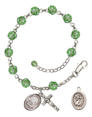 Adjustable Sterling Silver 6mm Austrian Crystal Saint Christopher / Fishing Rosary Bracelet in Peridot