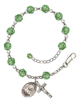Sterling Silver 6mm Austrian Crystal Saint Rafka Rosary Bracelet in Peridot Engraved Catholic Saint Jewelry