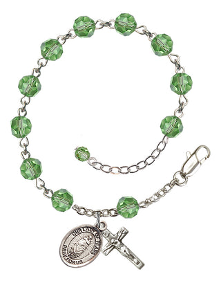 Sterling Silver 6mm Austrian Crystal Our Lady of Tears Rosary Bracelet in Peridot Engraved Catholic Saint Jewelry