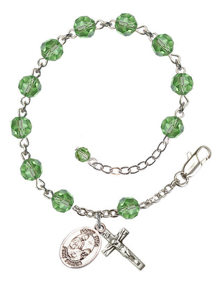 Sterling Silver 6mm Austrian Crystal Saint Fina Rosary Bracelet in Peridot Engraved Catholic Saint Jewelry