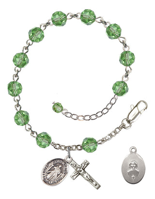 Adjustable Sterling Silver 6mm Austrian Crystal Divine Mercy Rosary Bracelet in Peridot