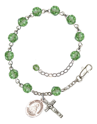 Sterling Silver 6mm Austrian Crystal Saint Lydia Purpuraria Rosary Bracelet in Peridot Engraved Catholic Saint Jewelry