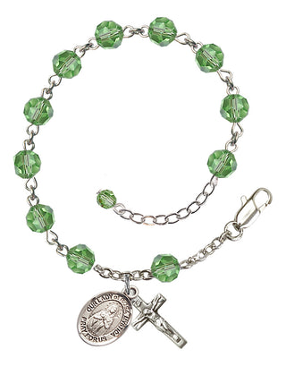 Sterling Silver 6mm Austrian Crystal Our Lady of Rosa Mystica Rosary Bracelet in Peridot Engraved Catholic Saint Jewelry