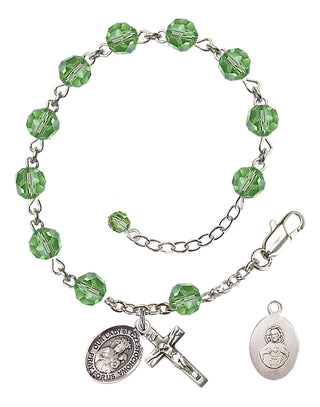 Adjustable Sterling Silver 6mm Austrian Crystal Our Lady of Czestochowa Rosary Bracelet in Peridot