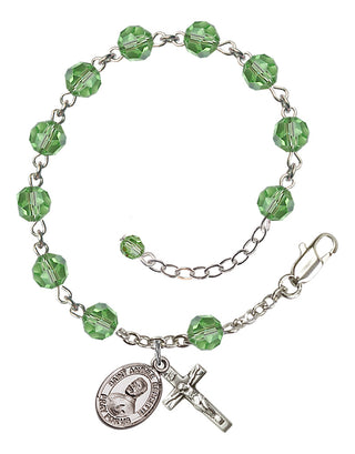 Sterling Silver 6mm Austrian Crystal Saint Andre Bessette Rosary Bracelet in Peridot Engraved Catholic Saint Jewelry