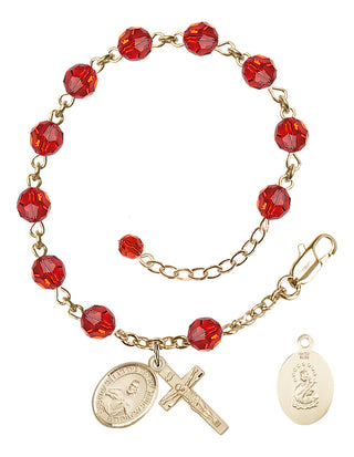14kt Gold-Filled 6mm Austrian Crystal Scapular Rosary Bracelet in Ruby Engraved Catholic Saint Jewelry