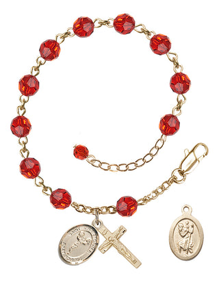 Adjustable 14 Karat Gold-Filled 6mm Austrian Crystal Saint Christopher/Cheerleading Rosary Bracelet in Ruby