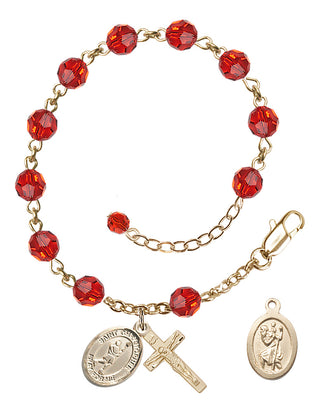 Adjustable 14 Karat Gold-Filled 6mm Austrian Crystal Saint Christopher/Lacrosse Rosary Bracelet in Ruby