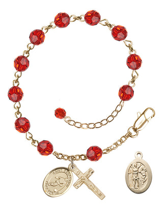 Adjustable 14 Karat Gold-Filled 6mm Austrian Crystal Saint Sebastian/Soccer Rosary Bracelet in Ruby