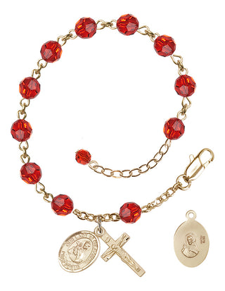Adjustable 14 Karat Gold-Filled 6mm Austrian Crystal Our Lady of Mount Carmel Rosary Bracelet in Ruby
