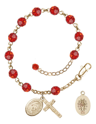 14kt Gold 6mm Austrian Crystal Miraculous Rosary Bracelet in Ruby Engraved Catholic Saint Jewelry