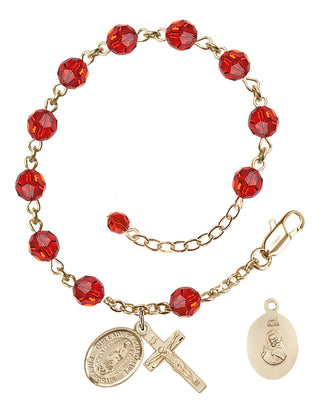 14kt Gold 6mm Austrian Crystal Our Lady of Guadalupe Rosary Bracelet in Ruby Engraved Catholic Saint Jewelry