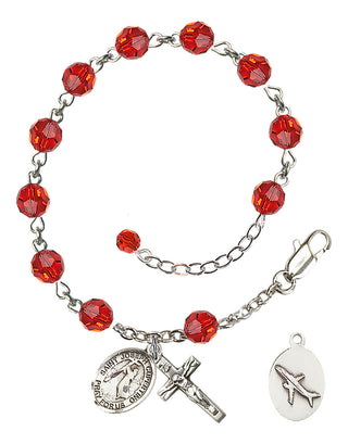 Adjustable Sterling Silver 6mm Austrian Crystal Saint Joseph of Cupertino Rosary Bracelet in Ruby