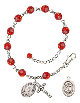 Adjustable Sterling Silver 6mm Austrian Crystal Saint Christopher/Soccer Rosary Bracelet in Ruby