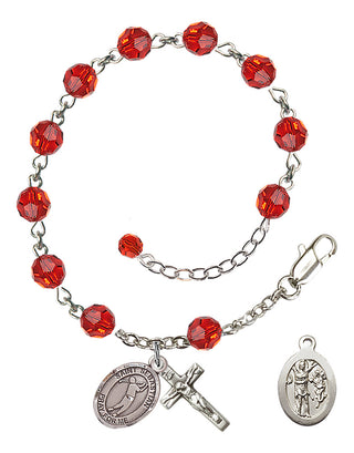 Adjustable Sterling Silver 6mm Austrian Crystal Saint Sebastian/Golf Rosary Bracelet in Ruby