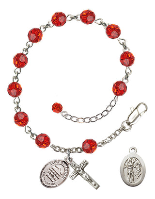 Adjustable Sterling Silver 6mm Austrian Crystal Saint Sebastian/Swimming Rosary Bracelet in Ruby