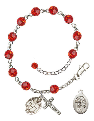 Adjustable Sterling Silver 6mm Austrian Crystal Saint Sebastian / Volleyball Rosary Bracelet in Ruby