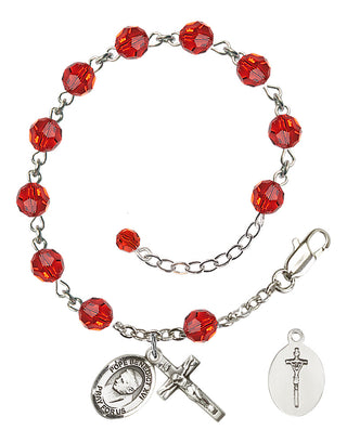 Adjustable Sterling Silver 6mm Austrian Crystal Pope Emeritace Benedict XVI Rosary Bracelet in Ruby